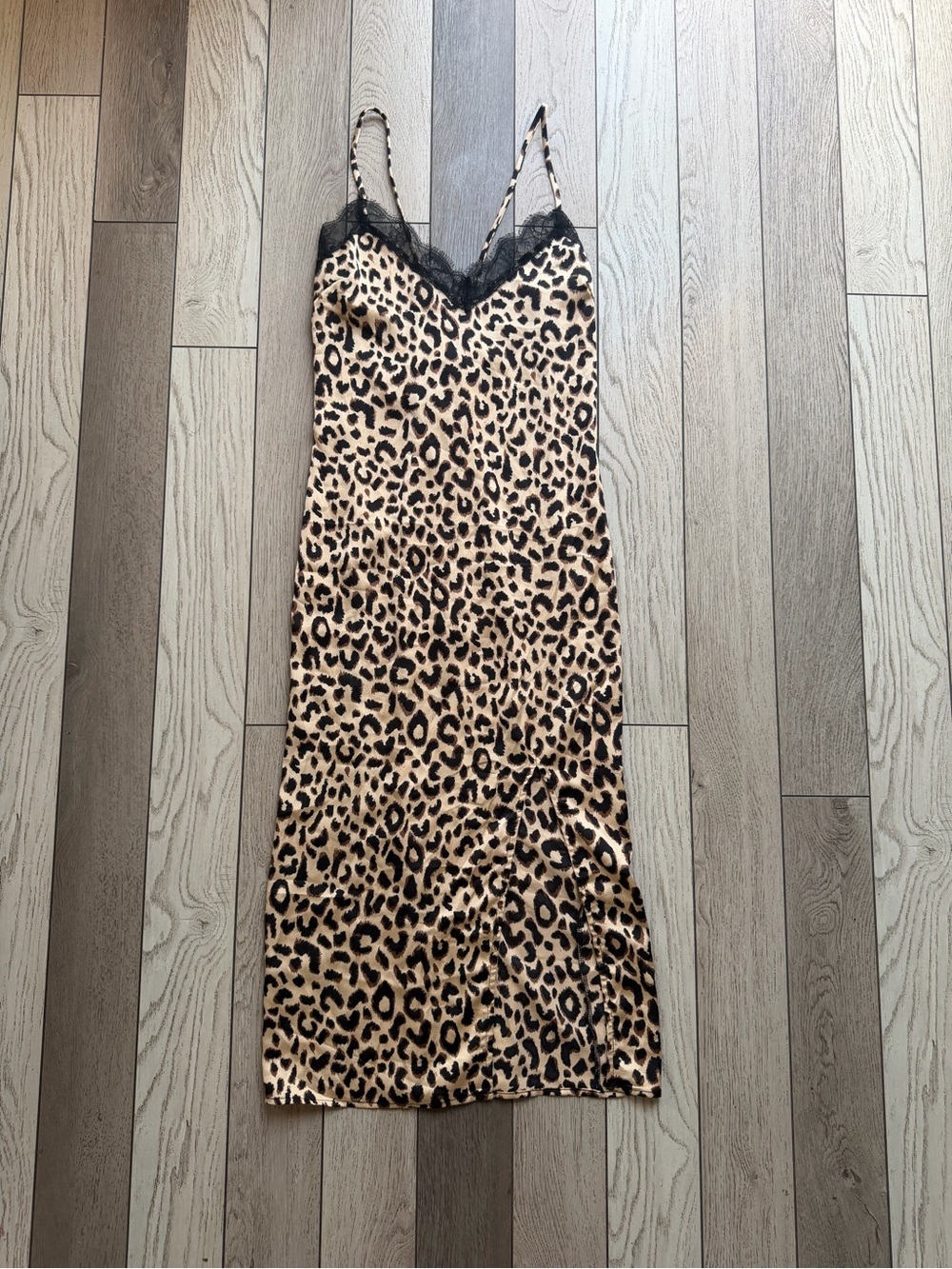Tous Sant NWT Leopard Print Slip Dress Y2K style with Lace Trim L